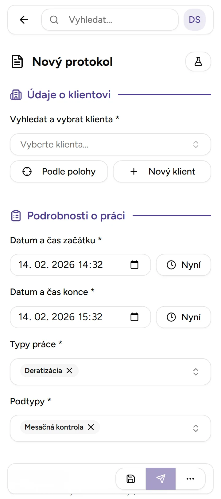 Protokol hotový ještě před odchodem od klienta - mobile