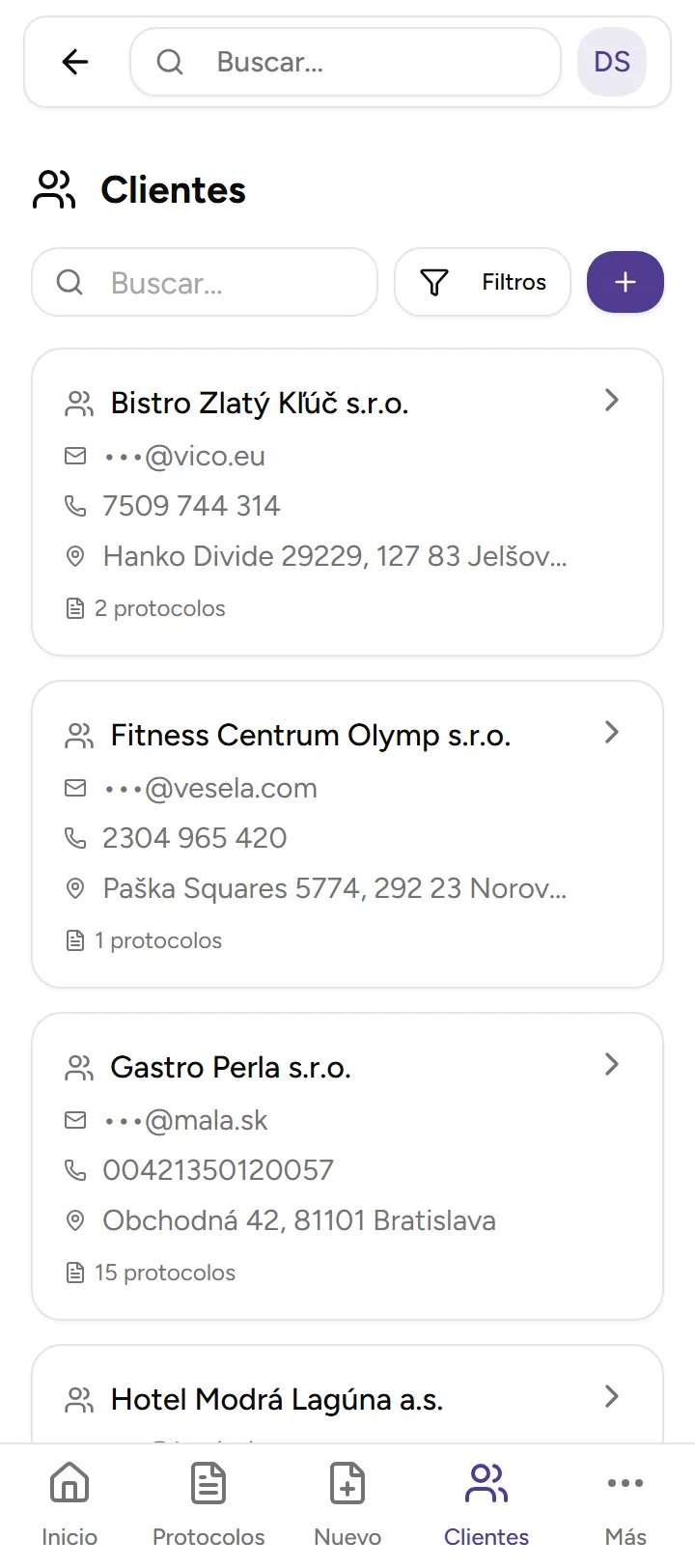 Gestión de clientes - mobile