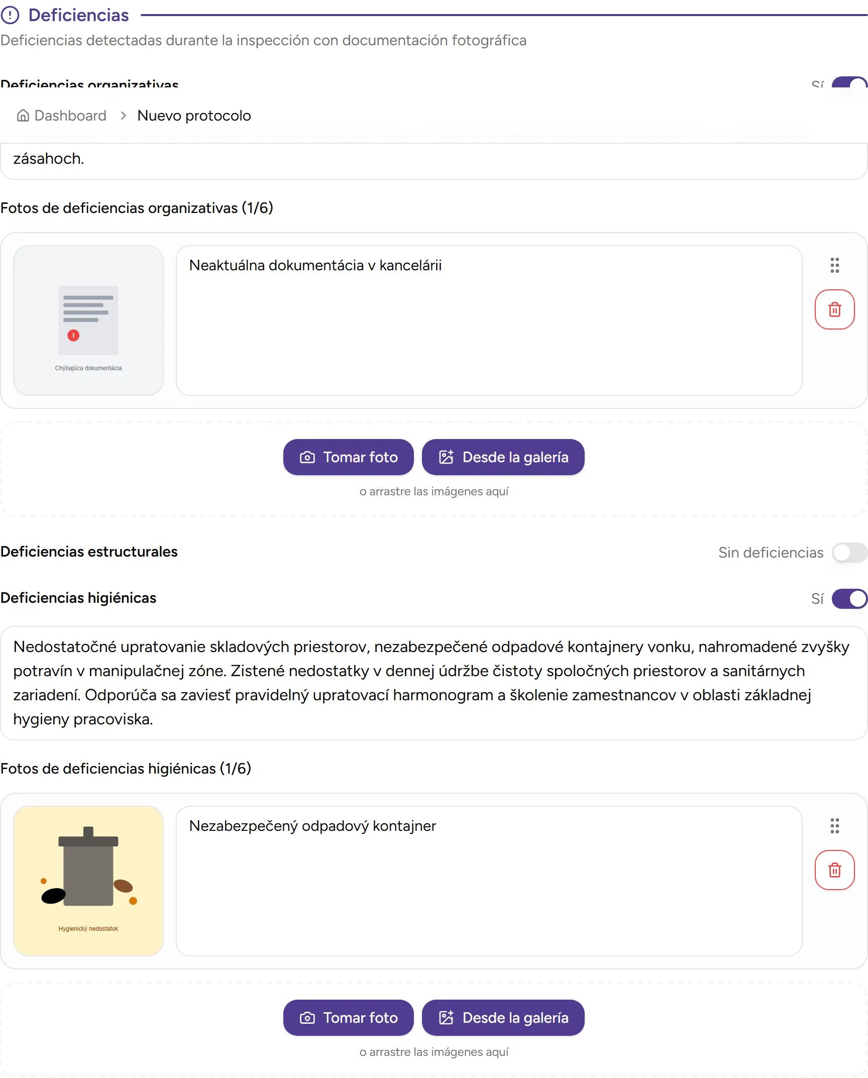 Seguimiento de deficiencias - desktop